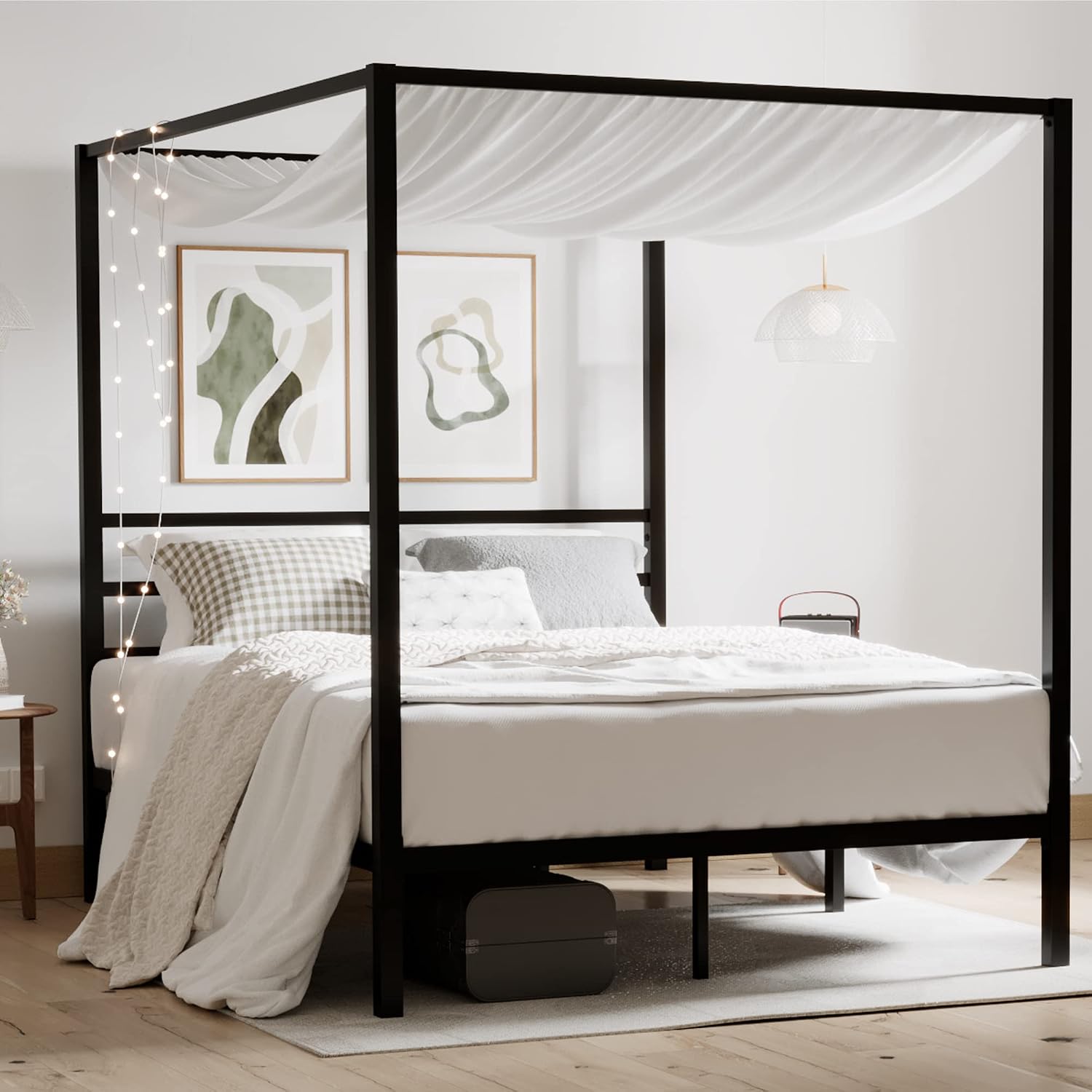 クイーンサイズの金属製キャノピーベッドフレーム、頑丈な構造、 - Canopy Bed Frame Metal Queen のレビューと価格
