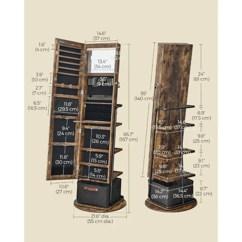 360 °   回転式ミラー付きジュエリーキャビネット（ライ - Full Length Mirror Jewelry Armoire のレビューと価格