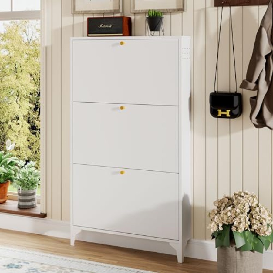 自立型シューズキャビネット（3つのフリップドア付き）玄関、廊 - Shoe Rack Cabinet Narrow Entryway のレビューと価格