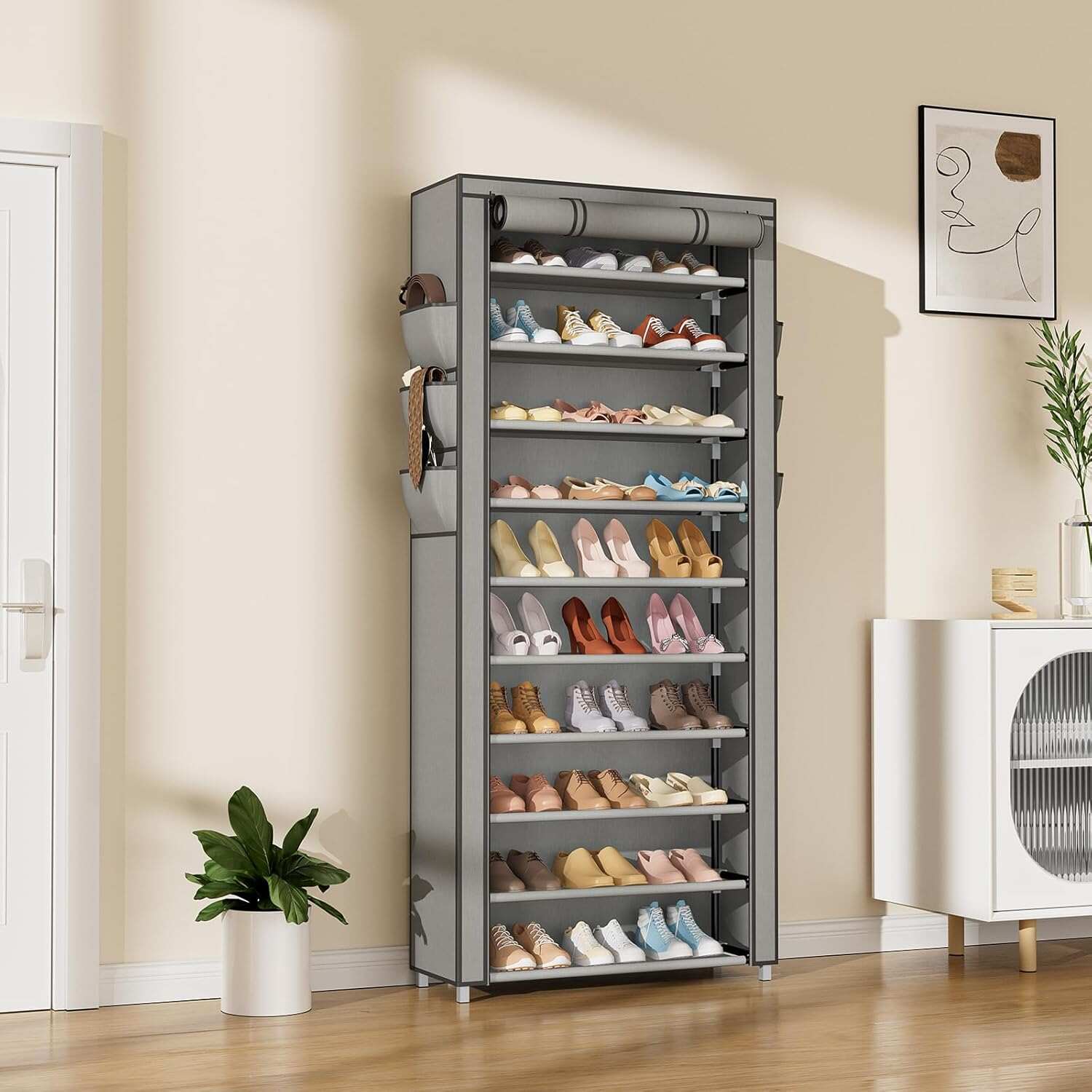 縦型狭い靴棚オーガナイザー、クローゼット玄関用背の高い靴棚、 - Shoe Rack Cabinet Narrow Entryway のレビューと価格